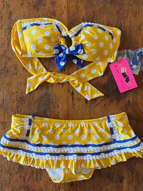 Vintage Betsey Johnson Yellow Polka Dot Bikini Set